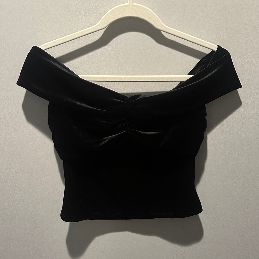 Reformation Black Off-Shoulder Crop Top